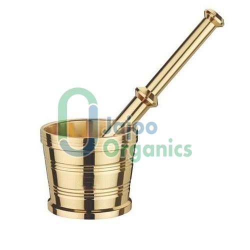 Polished Brass Mortar and Pestle, Shape : Round