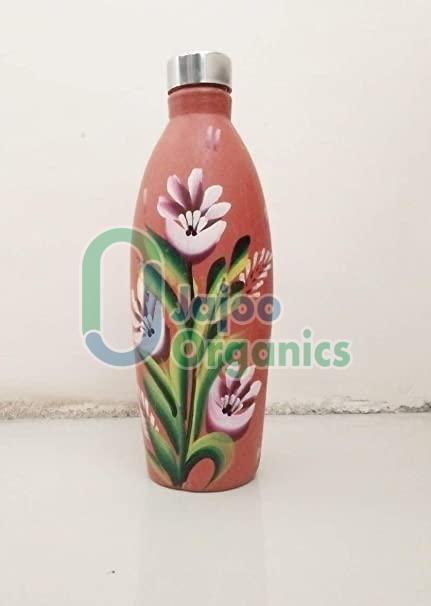 Round Painted Clay Water Bottle, Color : Brown