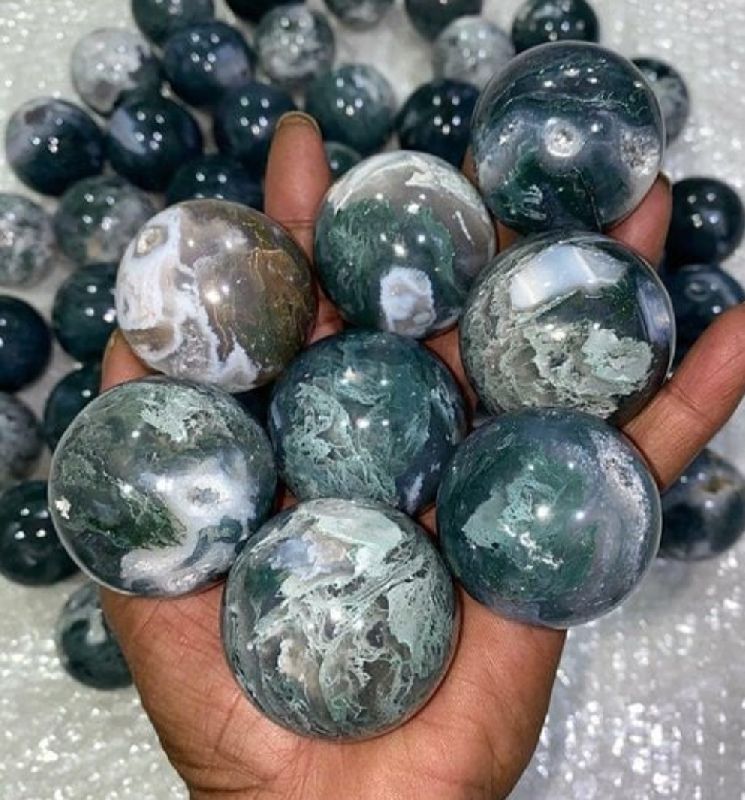 Polished Moss Agate Sphere Ball, for Jewellery Use, Feature : Attractive Look, Easy To Fit, Fine Finish