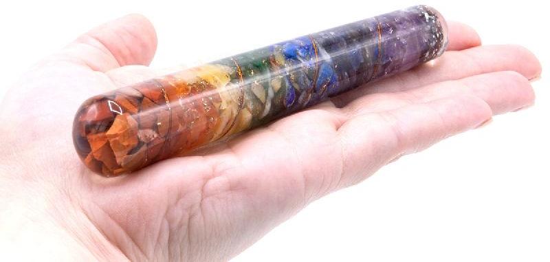 Seven Chakra Orgone Smooth & Faceted Massage Wand