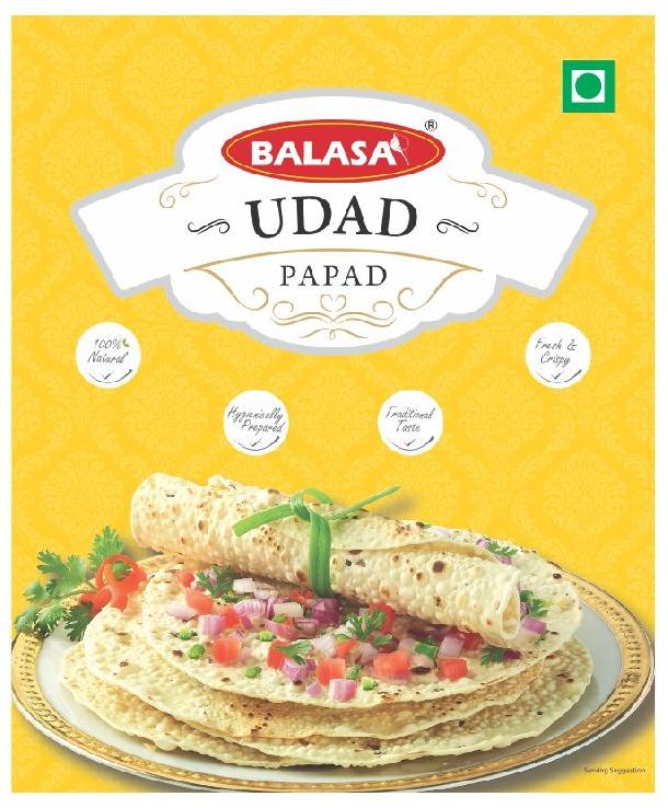 Balasa Crunchy Round Udad Papad, for Snacks, Style : Dried