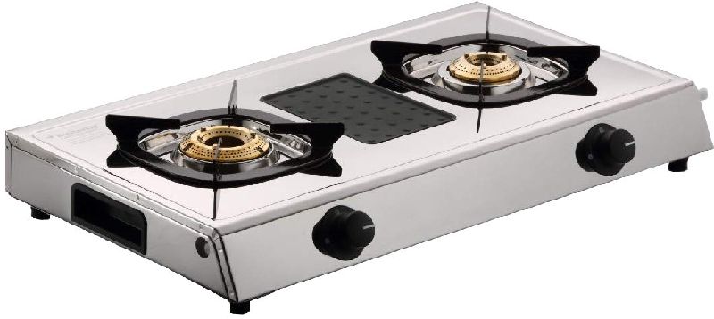 Rectangular Stainless Steel 2 Burner Gas Stove, for Cooking, Certification : ISI Certified