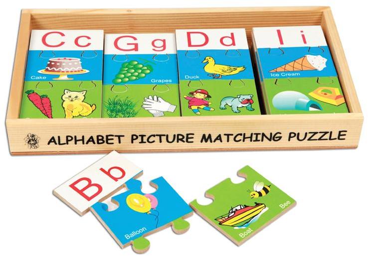 MDF Alphabet Picture Matching Puzzle, Packaging Type : Wooden Box