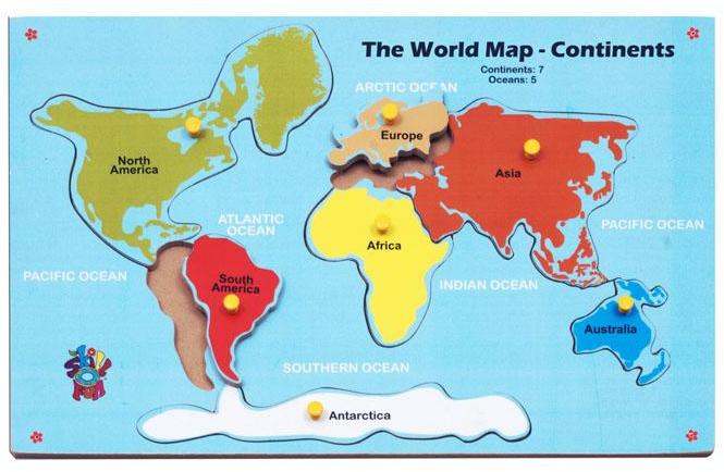 World Map Puzzle - Continents, for Kids Playing, Size : 460x300x8mm