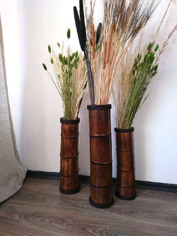 Round Polished Bamboo Flower Vase, for Dust Resistance, Fine Finished, Rust Free, Pattern : Plain