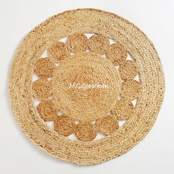 M.G. Creations Braided Jute Round Rug, for Home furnishing product., Style : Updated current market style.