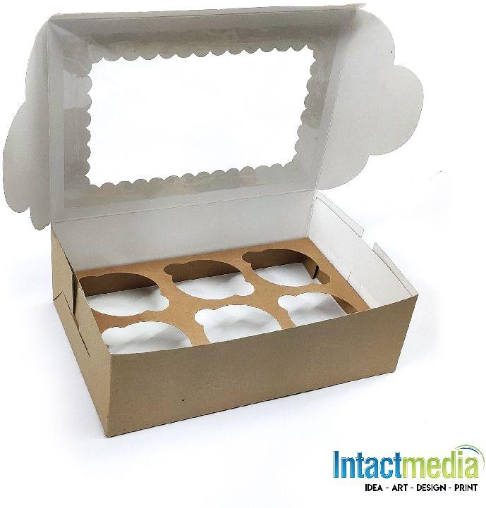 Rectangular Paper Cup Cake Box, for Packing Cupcakes, Pattern : Plain