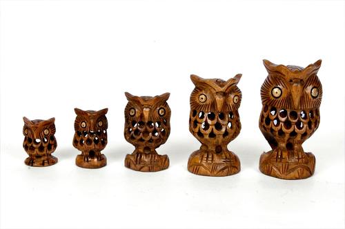 Wooden Carved Owl Set