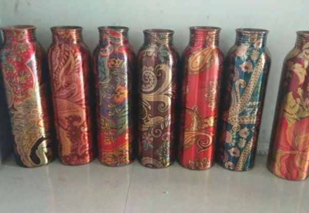 China Print Pure Copper Bottle, for Water Storage, Capacity : 1000ml