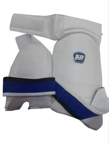 PU Printed Full Cricket Thigh Guards, Color : White, Blue