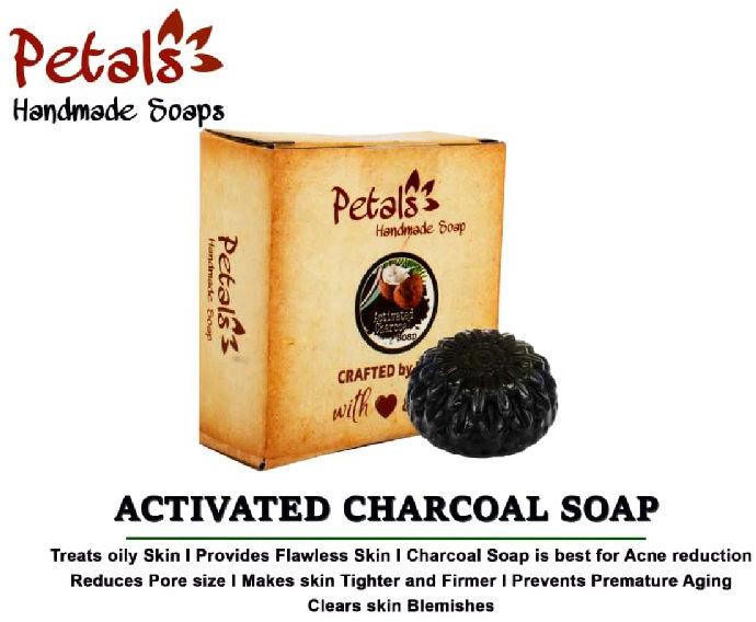 Petals Activated Charcoal Handmade Soap, Packaging Type : Paper Box