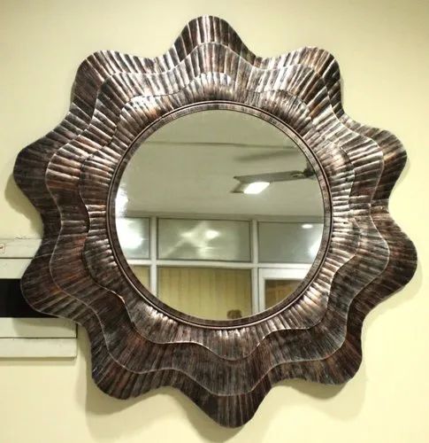 Iron 90cm Decorative Wall Mirror, Color : Brown