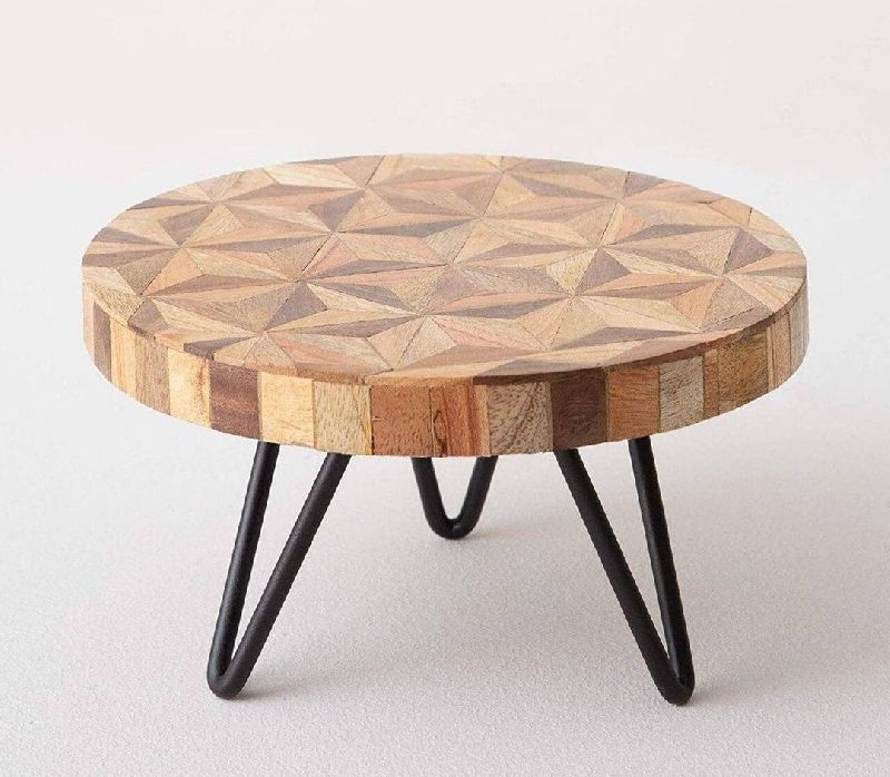 Round Wooden Top Table, Pattern : Plain