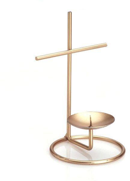 Brass Plated AF05059 Iron Candle Holder, for Dust Resistance, Shiny, Non Breakable, Good Quality