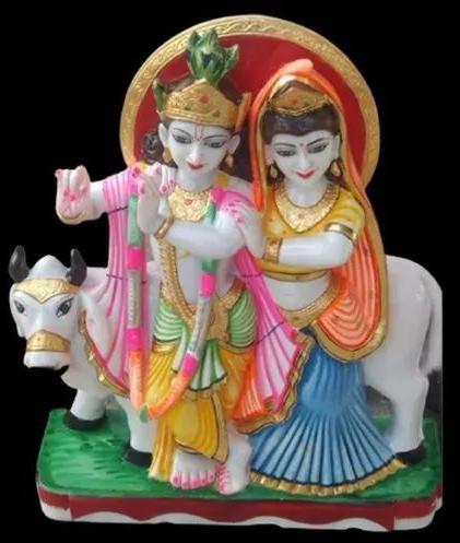 Multicolor Marble Radha Krishna Statue