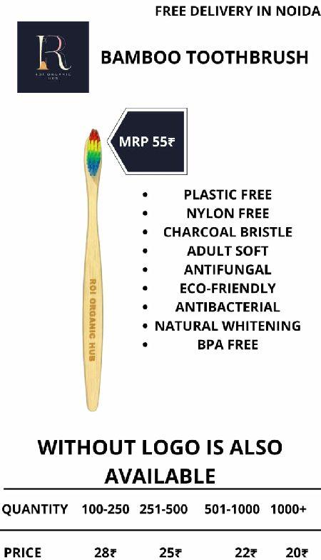  Bamboo Toothbrush, for Charcoal bristles, Packaging Size : 1
