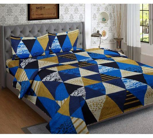 ABHIKRAM 100% Pure Cotton 160 TC Geometric Design Double Size Bedsheet with 2 Pillow Cover (Size -