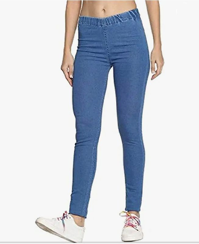 Plain Ladies Elastic Jeans, Feature : Impeccable Finish, Strechable