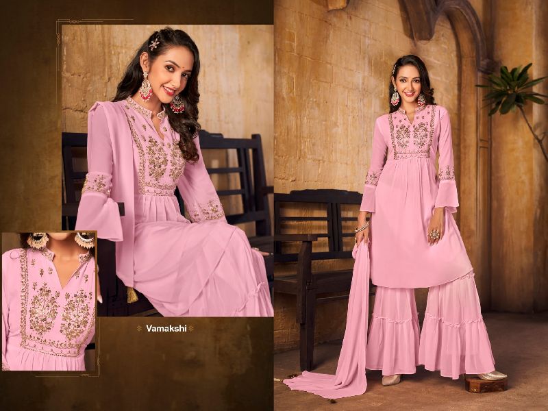 Stitched Vamakshi Readymade Sharara Suit with Dupatta, Pattern : Embroidered