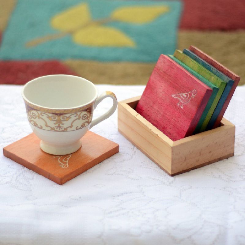 Mango Wood Non Polished Tea Coaster Set, for Decoration Use, Hotel Use, Restaurant Use, Tableware