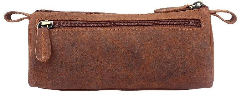 Brown Leather Pencil Case Zippered