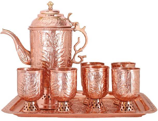 Round Copper Tea Set, for Home, Feature : Attractive Look