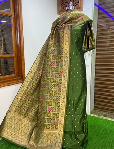 Unstitched Banarasi Silk Patola Dupatta With Motifs Weaved Silk Kameez Suit Set.