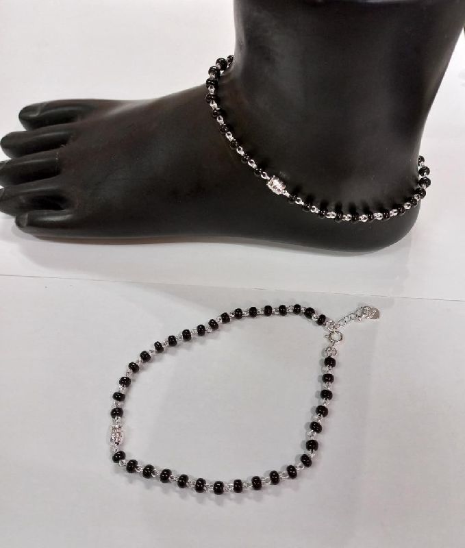 925 Sterling Silver Black Beads Payal 3