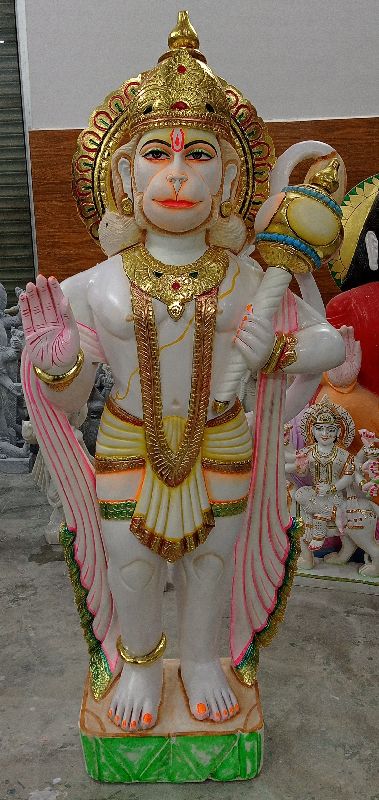Marble Hanuman Statue, for Worship, Temple, Pattern : Carved