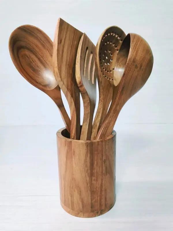 Wooden Round Cutlery Holder