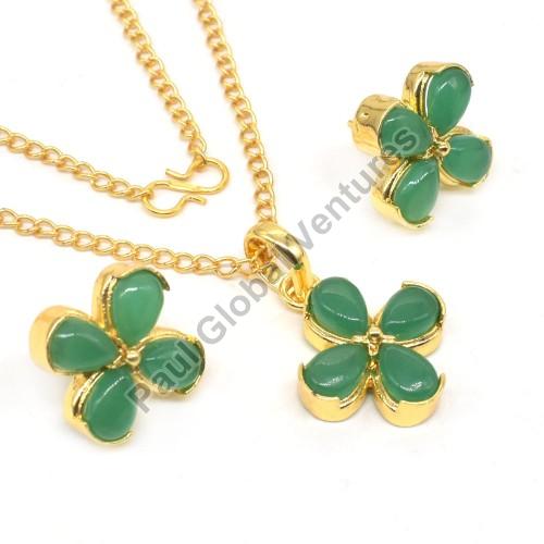 Handmade Green Onyx Gold Plated Necklace Set