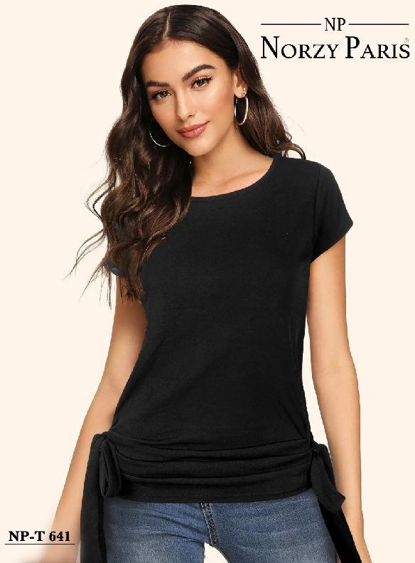 Regular Collar Polyester Plain Ladies Designer Trendy T-Shirts, Size : Small, Medium, Large, XL