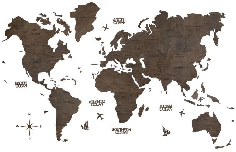 2D Wooden World Map Ebony