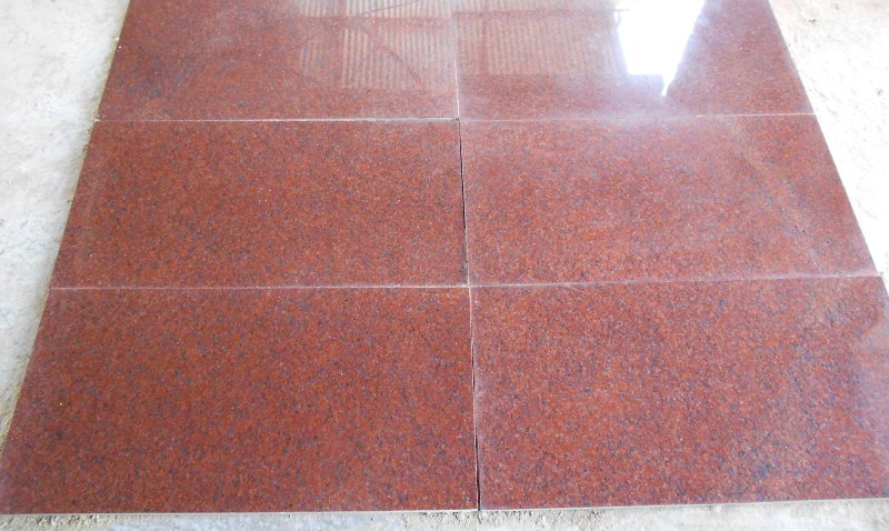 Square Flamed Red Granite Tiles, for Construction, Pattern : Plain