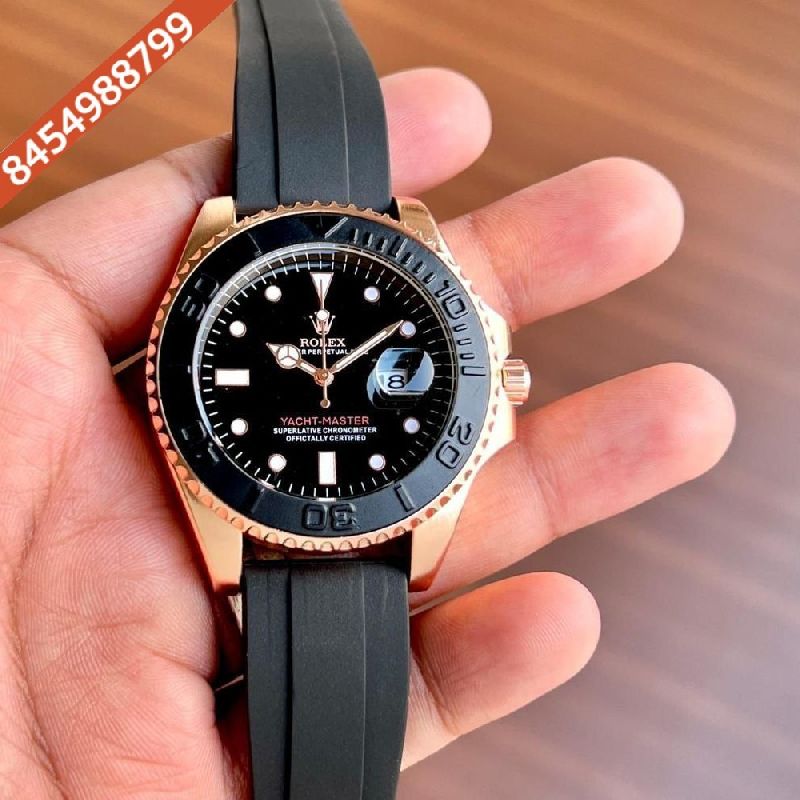 yacht master rose gold rubber strap