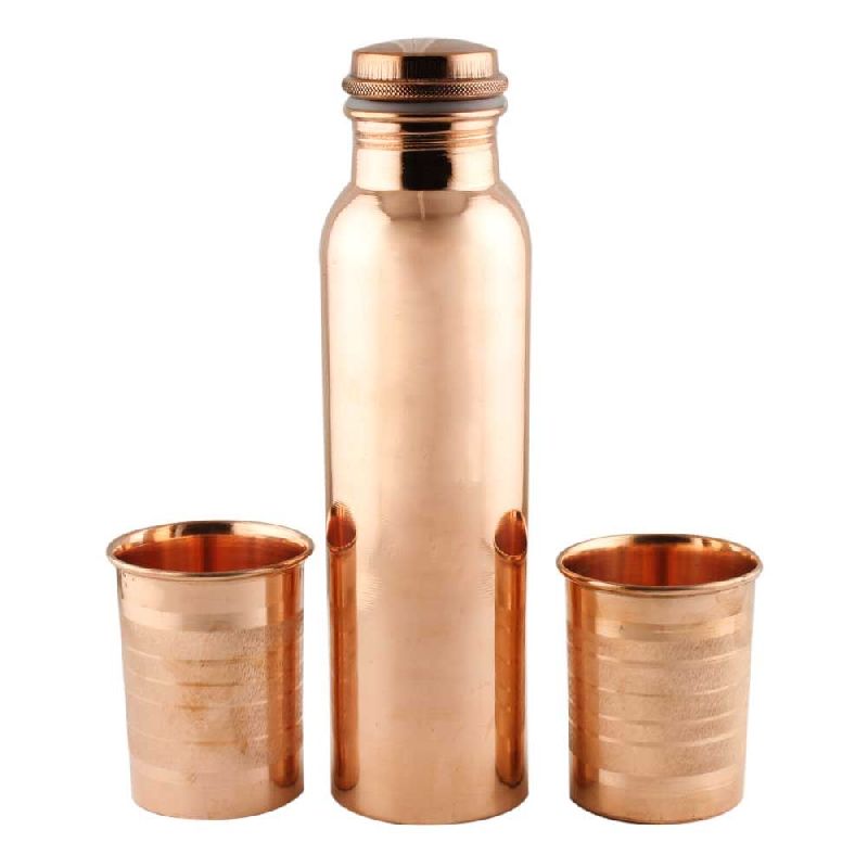 Copper Water Bottle With Glass Set