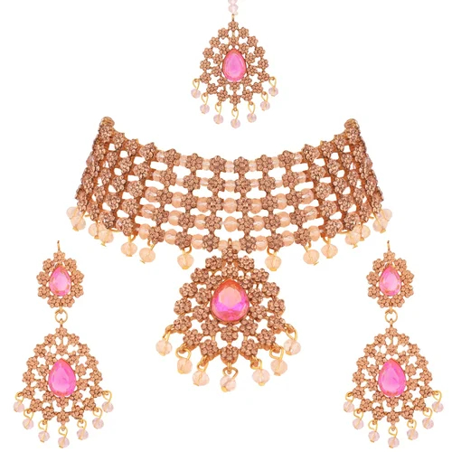 Brass Moti Light Pink Jewellery, Specialities : Unique Designs, Shiny Look, Good Quality, Fine Finishing