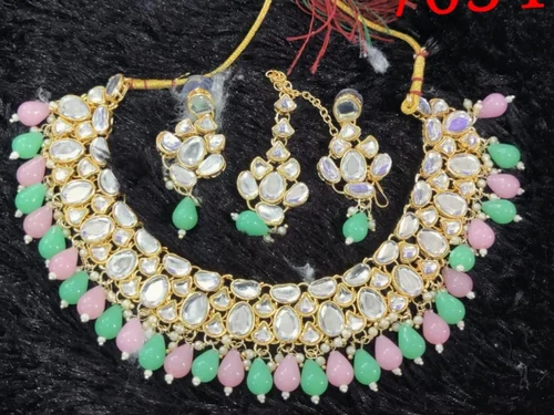 Peach Green Kundan Jewellery Set