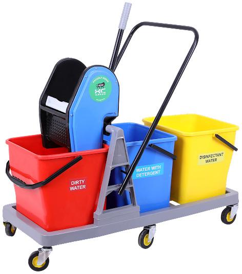 75L Triple Bucket Wringer and Mopping Trolley