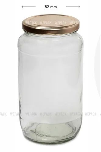 Mg Overseas 1000ml Round Glass Jar, for Food item, Color : Transparent