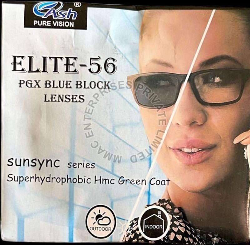 Transparent Plain Polished Glass Photochromic Blue Block Lens, for Eye Spectacles, Size : Standard