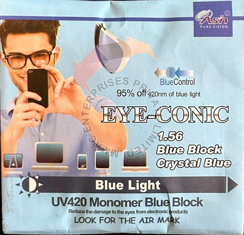 Transparent blue block crystal coating lens, for Eye Spectacles, Shape : Round