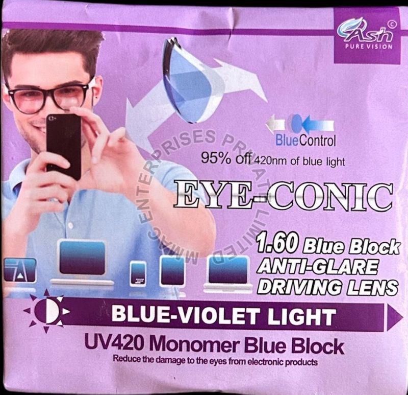 Transparent Round Blue Block Violet Coating Lens, for Eye Spectacles, Size : Standard