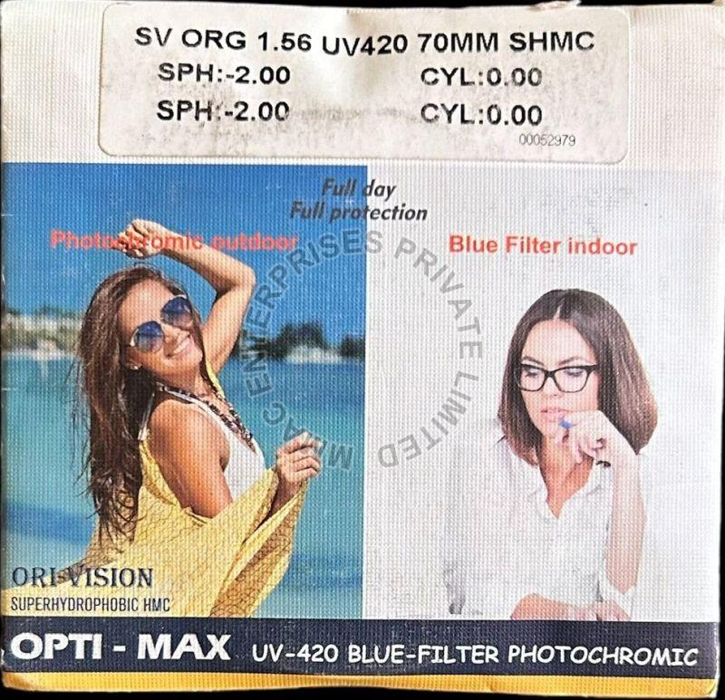 Transparent Round Photochromic Blue Block Green Coating Lens, for Eye Spectacles, Size : Standard