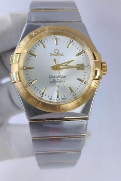 Omega Constellation Double Eagle Gold White Dial Stick Marker Swiss Automatic Watch