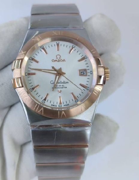 Omega Constellation Double Eagle Rose Gold White Dial Stick Marker Swiss Automatic Watch