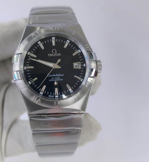 Omega Constellation Double Eagle Silver Black Dial Stick Marker Swiss Automatic Watch