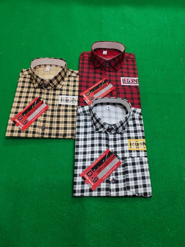 D9 Checked mens cotton check shirts, Technics : Washed