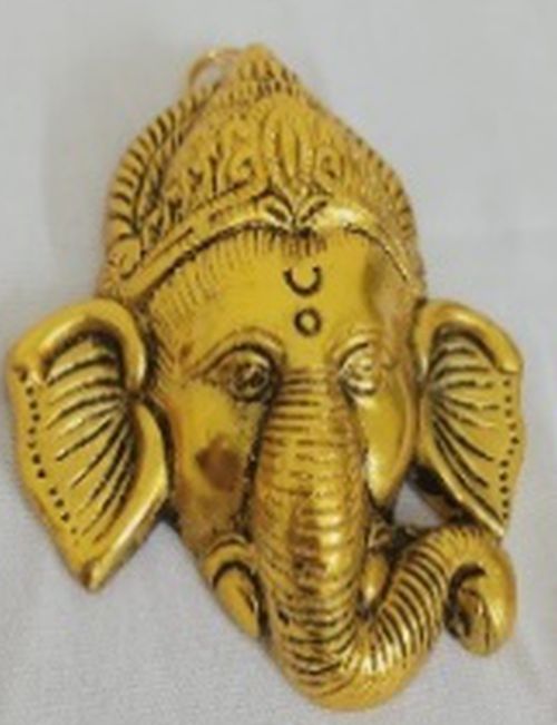 Golden Metal Ganesh Ji Face Artifact, for Interior Decor, Office, Home, Packaging Type : Box