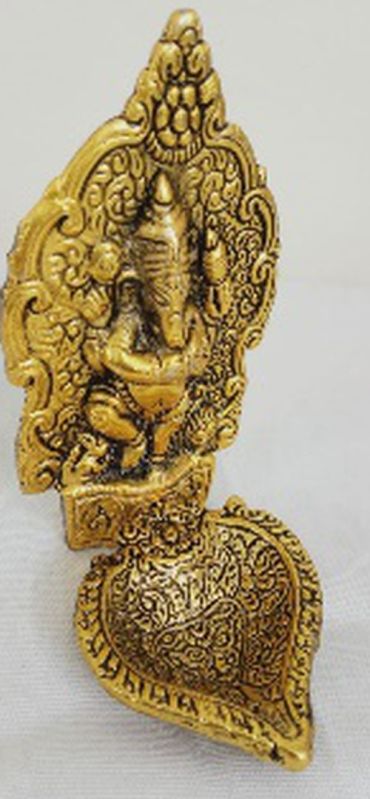 Golden Metal Ganesha with Diya, for Home Decor, Hotel, Office, Pooja, Size : Multisize